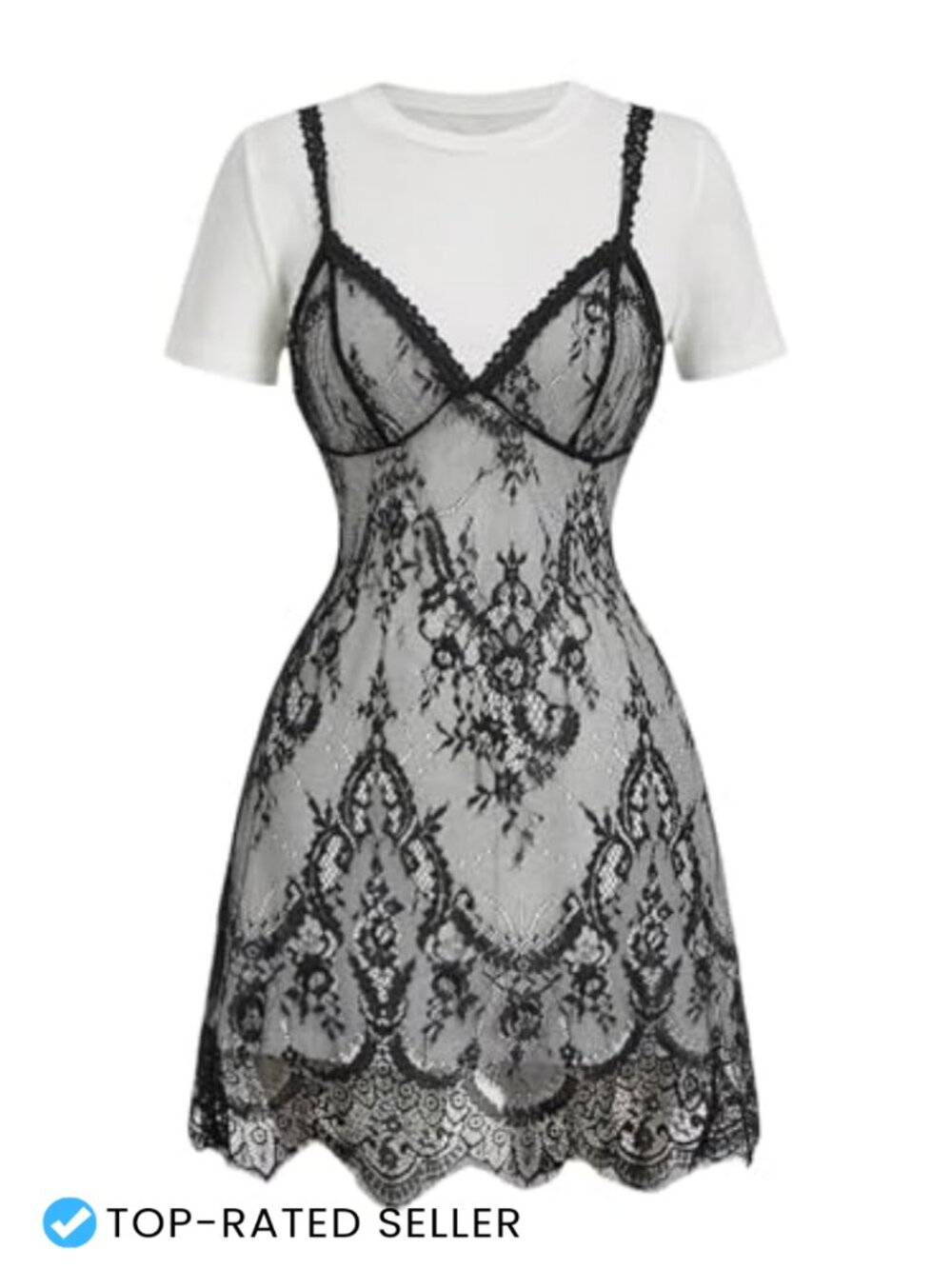 Women's Y2K Lace Mini Dress A Line 2 in 1 Party Club